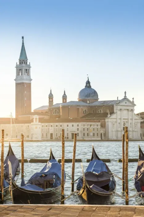 Framed Print : Venice, Veneto, Italy. Gondolas moored in Riva degli Schiavoni and San Giorgio Maggiore Framed Print : Venice, Veneto, Italy. Gondolas moored in Riva degli Schiavoni and San Giorgio Maggiore