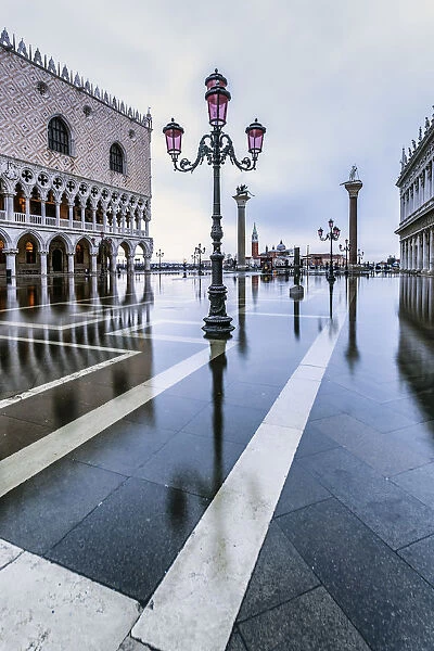 Venice, Veneto, Italy. High water on San Marco Square