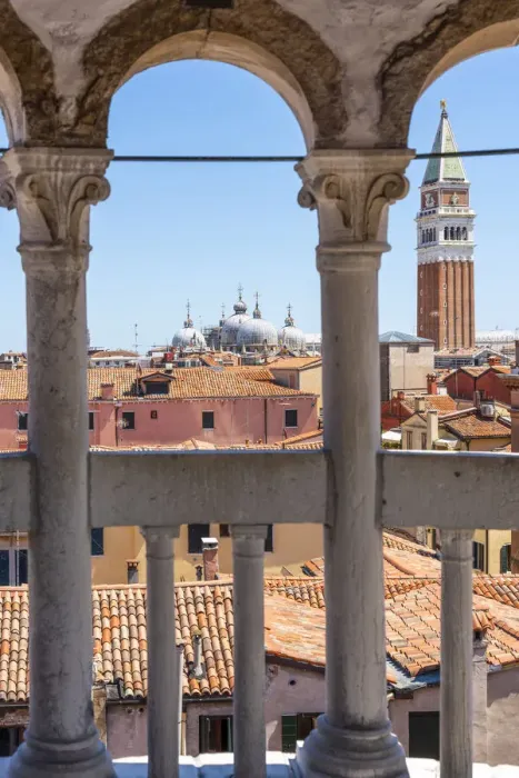 Framed Print : Venice, Veneto, Italy. Palazzo Contarini del Bovolo staircase, st Mark tower on background Framed Print : Venice, Veneto, Italy. Palazzo Contarini del Bovolo staircase, st Mark tower on background