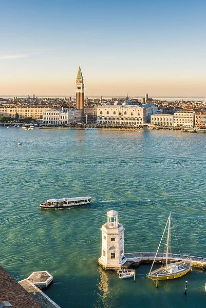 Venice, Veneto, Italy. San Giorgio Maggiore lighthouse and St Marks Campanile