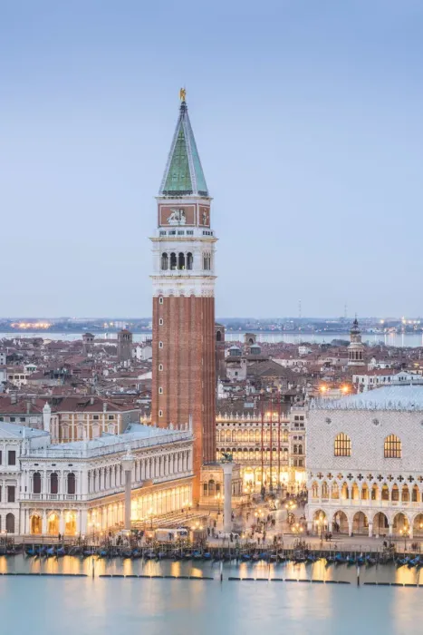 Framed Print : Venice, Veneto, Italy. St Marks basin at dusk. High angle view Framed Print : Venice, Veneto, Italy. St Marks basin at dusk. High angle view