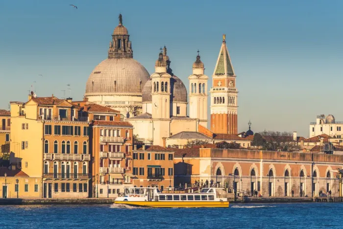 Framed Print : Venice, Veneto, Italy. St Marks Campanile and Salute (St Mary of Health)