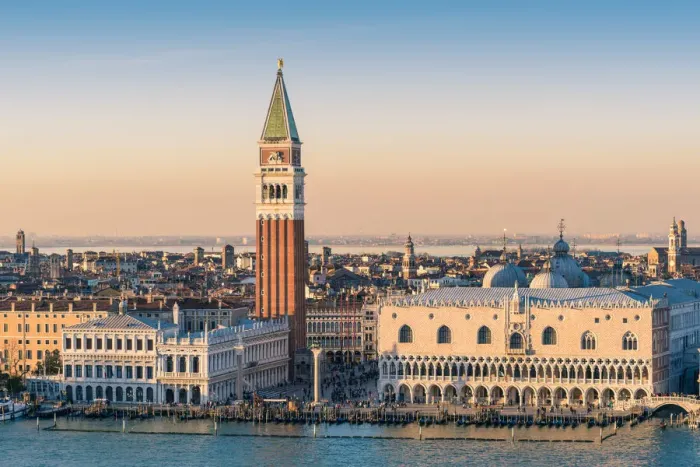 Framed Print : Venice, Veneto, Italy. St Marks Square and Doges palace at sunset. High angle view Framed Print : Venice, Veneto, Italy. St Marks Square and Doges palace at sunset. High angle view