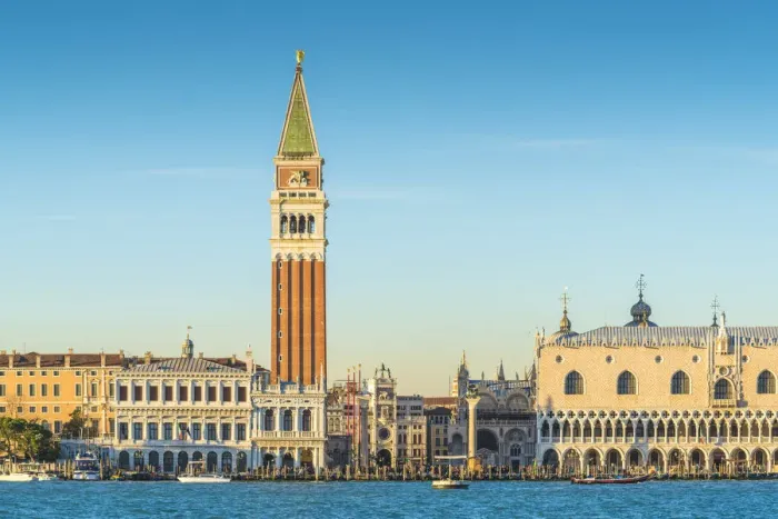 Framed Print : Venice, Veneto, Italy. St Marks Square and Doges palace at sunset seen Framed Print : Venice, Veneto, Italy. St Marks Square and Doges palace at sunset seen