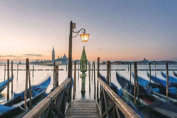 Venice, Veneto, Italy. Waterfront in Riva degli Schiavoni at sunrise