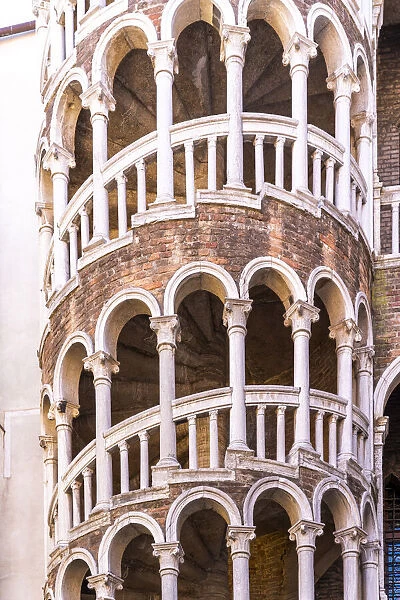 Venice, Veneto, North East Italy, Europe. Palazzo Contarini del Bovolo and detail of external spiral staircase