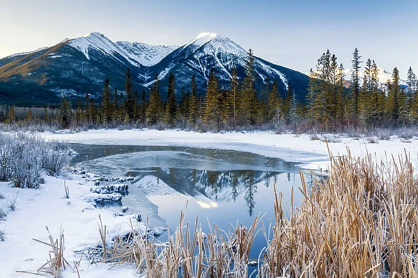 Vermilion Lake Reflections in Winter, Banff National Park, Alberta, Canada