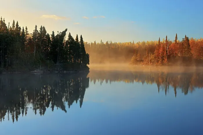 Framed Print : Vermilion River in autumn with fog Whitefish, Ontario, Canada Framed Print : Vermilion River in autumn with fog Whitefish, Ontario, Canada