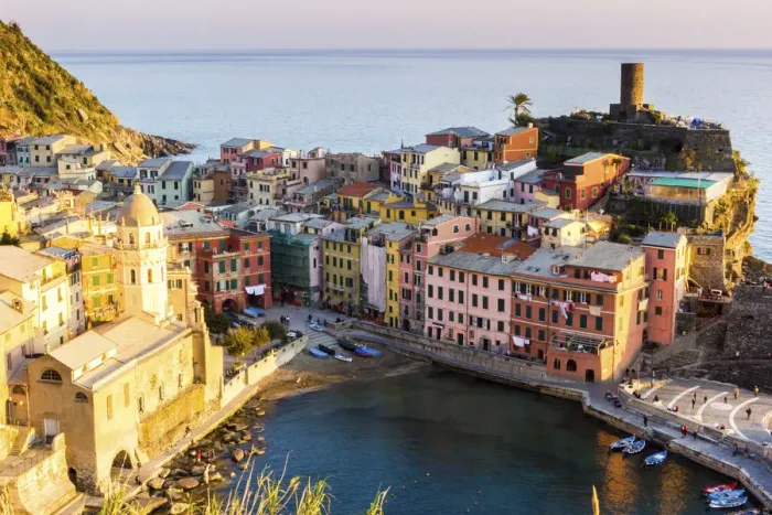 Framed Print : Vernazza, Cinque Terre, Liguria, Italy. Sunset over the town, view from a vantage point Framed Print : Vernazza, Cinque Terre, Liguria, Italy. Sunset over the town, view from a vantage point