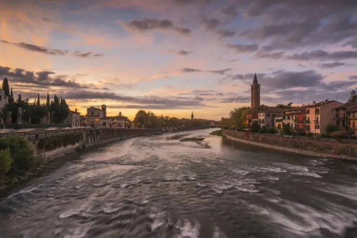 Framed Print : Verona along the Adige river, Veneto, Italy, Europe