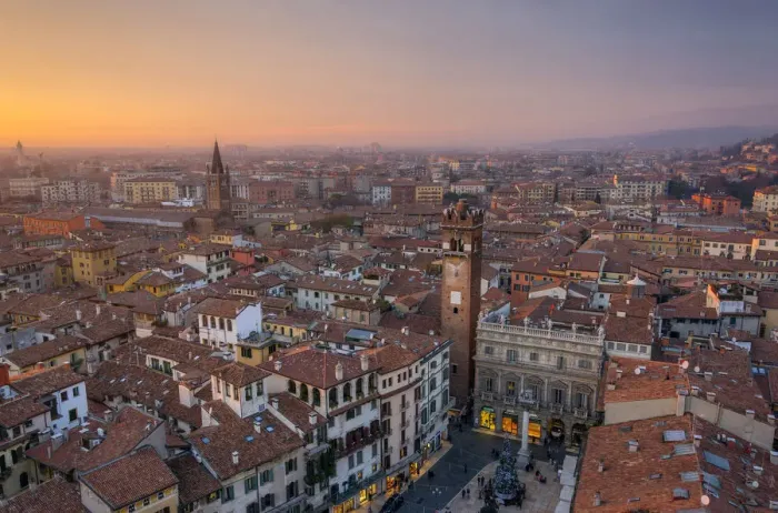 Framed Print : Verona from the tower of lamberti at sunset, province of Verona, Italy Framed Print : Verona from the tower of lamberti at sunset, province of Verona, Italy
