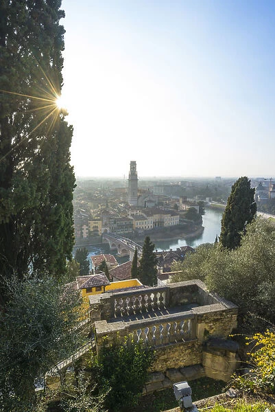 Verona, Veneto, Italy. Panoramic view of Verona from Piazzale Castel San Pietro
