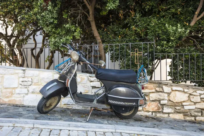 Framed Print : Vespa, Naousa, Paros, Cyclade Islands, Greece