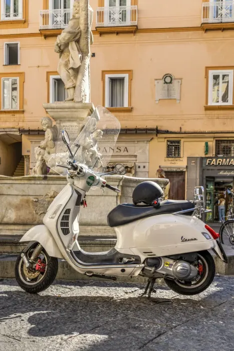 Framed Print : Vespa scooter parked in Amalfi, Campania, Italy Framed Print : Vespa scooter parked in Amalfi, Campania, Italy