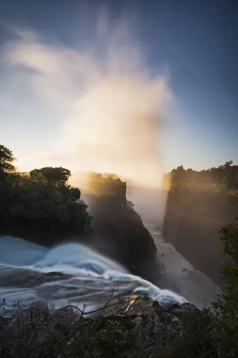 Framed Print : The Victoria Falls depicted at sunrise from Devils Cataract, in Zimbabwe side Framed Print : The Victoria Falls depicted at sunrise from Devils Cataract, in Zimbabwe side