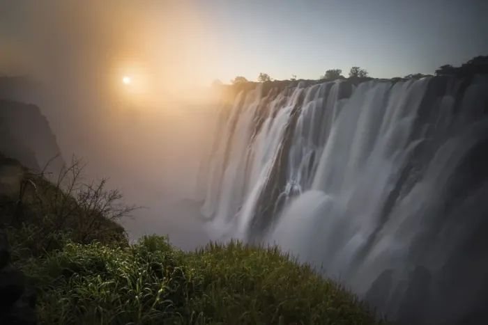 Framed Print : Victoria falls at sunset, depicted from Zambian side