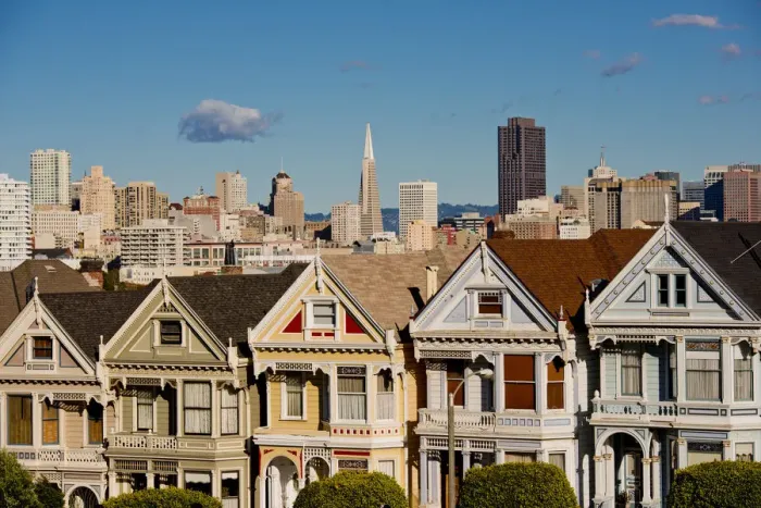 Framed Print : Victorian Houses & Skyline, San Francisco, California, USA Framed Print : Victorian Houses & Skyline, San Francisco, California, USA