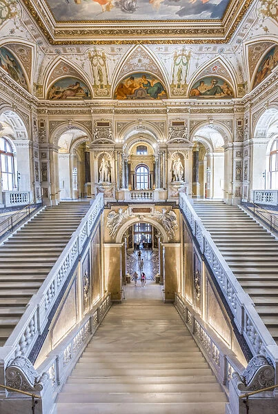 Vienna, Austria, Europe. The main staircase in the Natural History Museum