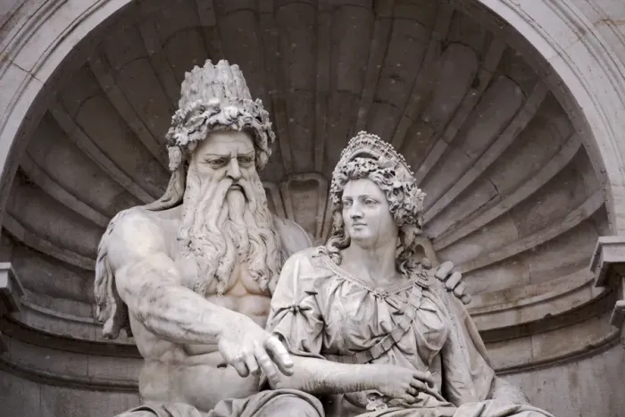 Framed Print : Vienna, Austria; Sculptural detail of a Baroque styled fountain
