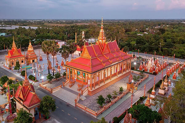 Vietnam, Bac Lieu Province, Bac Lieu, Chua Xiem Can, an aerial view of the Khmer pagoda