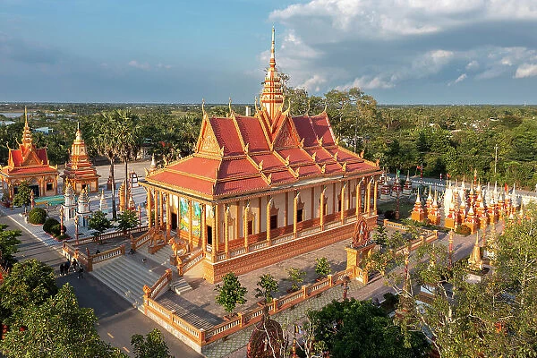 Vietnam, Bac Lieu Province, Bac Lieu, Chua Xiem Can, an aerial view of the Khmer pagoda