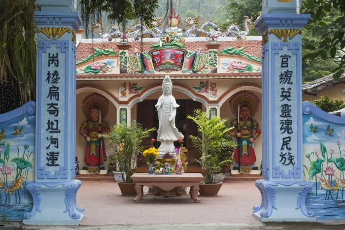 Framed Print : Vietnam, Cat Ba Island, Cat Ba Town, town temple detail Framed Print : Vietnam, Cat Ba Island, Cat Ba Town, town temple detail