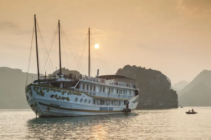 Framed Print : Vietnam, Halong Bay, tourist boats, dusk Framed Print : Vietnam, Halong Bay, tourist boats, dusk