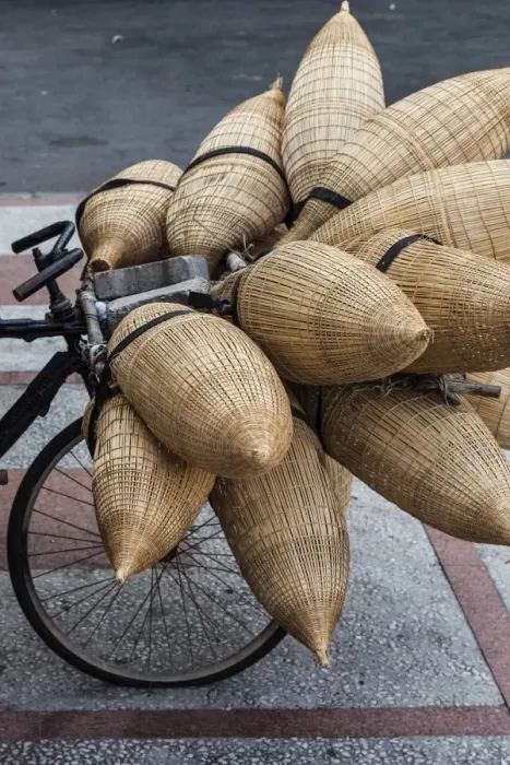 Framed Print : Vietnam, Ho Chi Minh City, bicycle with wicker baskets