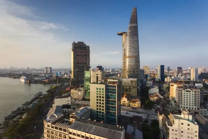 Framed Print : Vietnam, Ho Chi Minh City, elevated city view with Bitexco Tower, dawn Framed Print : Vietnam, Ho Chi Minh City, elevated city view with Bitexco Tower, dawn