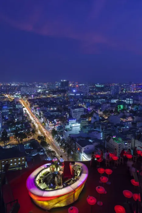 Framed Print : Vietnam, Ho Chi Minh City, elevated skyline view above the Chill Sky Bar, dusk Framed Print : Vietnam, Ho Chi Minh City, elevated skyline view above the Chill Sky Bar, dusk