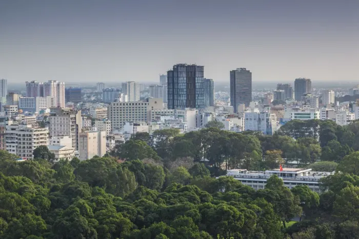 Framed Print : Vietnam, Ho Chi Minh City, elevated skyline view above Reunification Palace Framed Print : Vietnam, Ho Chi Minh City, elevated skyline view above Reunification Palace