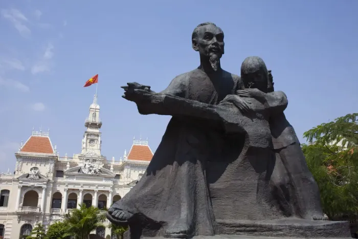 Framed Print : Vietnam, Ho Chi Minh City, Ho Chi Minh Statue and City Hall Framed Print : Vietnam, Ho Chi Minh City, Ho Chi Minh Statue and City Hall