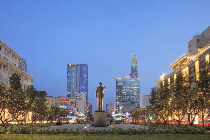 Framed Print : Vietnam, Ho Chi Minh City (Saigon), Ho Chi Minh statue on Walking Street (Nguyen