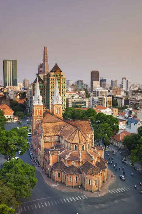 Framed Print : Vietnam, Ho Chi Minh City (Saigon), Notre Dame Cathedral and city skyline Framed Print : Vietnam, Ho Chi Minh City (Saigon), Notre Dame Cathedral and city skyline