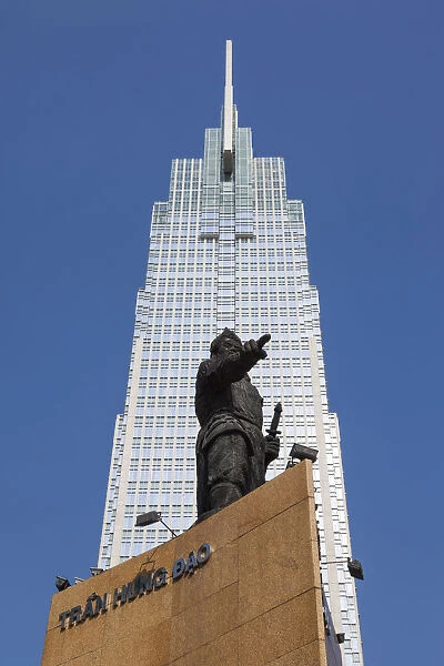 Vietnam, Ho Chi Minh City, Vietcombank Tower, and Tran Hung Dao Monument in Me Linh