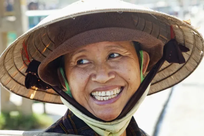 Framed Print : Vietnam, Hoi An, Portrait of Lady Wearing Conical Hat Framed Print : Vietnam, Hoi An, Portrait of Lady Wearing Conical Hat