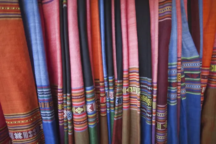 Framed Print : Vietnam, Hoi An, Silk Shop Fabric Display
