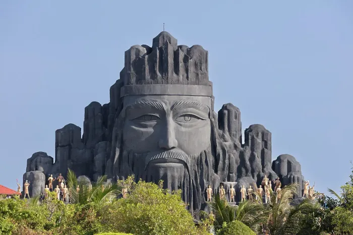 Framed Print : Vietnam, Mekong Delta, Bac Lieu, a giant sculpture of a head in Nha Mat amusement park