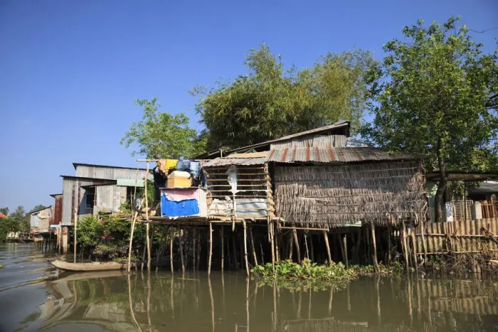 Framed Print : Vietnam, Mekong Delta, Can Tho, small village on the canals around town