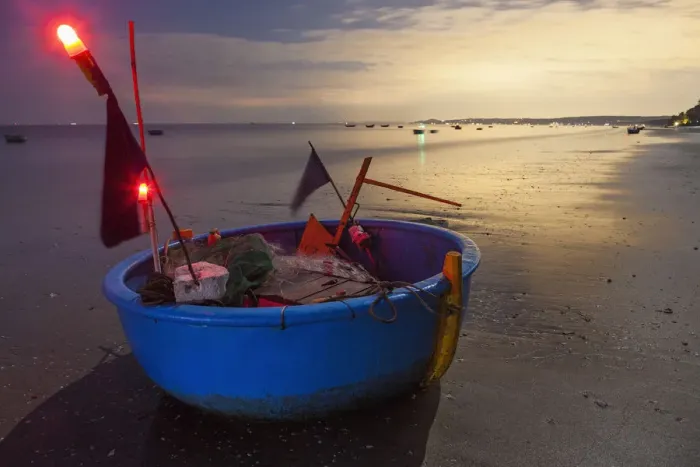 Framed Print : Vietnam, Mui Ne, Mui Ne Beach, Coracle Fishing Boat