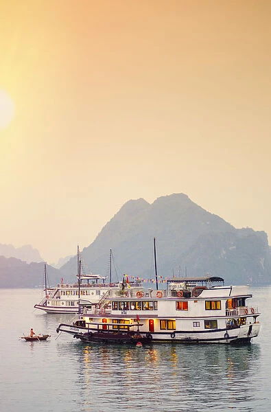 Vietnam, Quang Ninh province, Halong Bay, tourist houseboats on Halong Bay