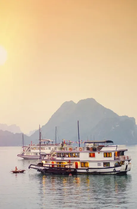 Framed Print : Vietnam, Quang Ninh province, Halong Bay, tourist houseboats on Halong Bay