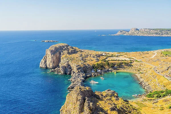The view from The Acropolis of Lindos, Rhodes, Dodecanese Islands, Greece