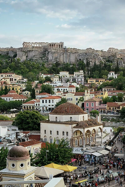 View of The Acropolis from Monastiraki Square, Athens, Attica, Greece