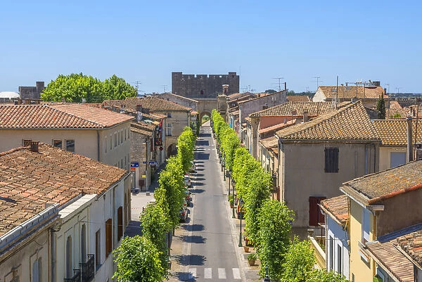 View over Aigues-Mortes from the Medieval city wall, Camargue, Gard, Languedoc-Roussillon