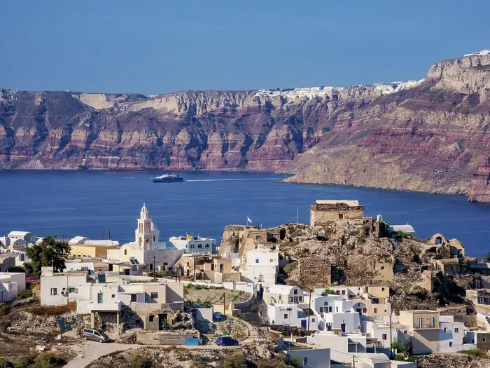 Framed Print : View towards the Akrotiri Village, Santorini or Thira Island, Cyclades, Greece Framed Print : View towards the Akrotiri Village, Santorini or Thira Island, Cyclades, Greece