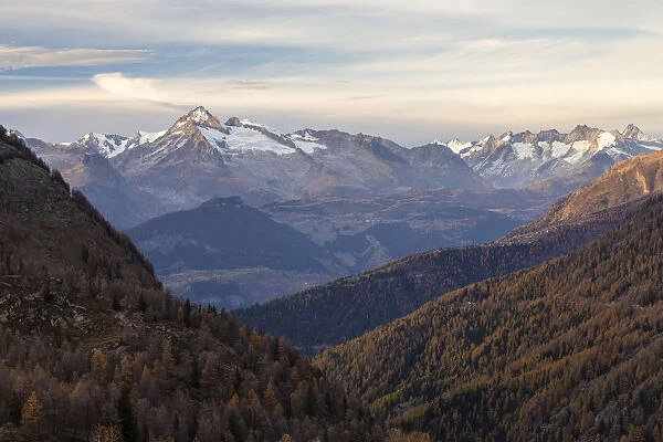 View of the Aletschorn from the top of the Simplon pass. Simplonpass, Canton of Valais