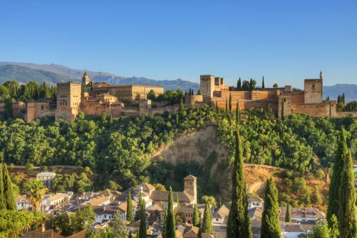 Framed Print : View at the Alhambra from Albaicin, UNESCO World Heritage Site, Granada, Andalusia, Spain
