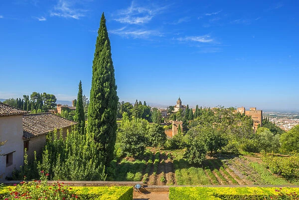 View at the Alhambra from the Generalife gardens, UNESCO World Heritage Site, Granada