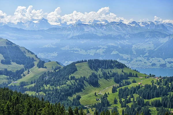 View towards the alps on top of Mount Rigi, Switzerland, North-Eastern Swiss Alps, Europe